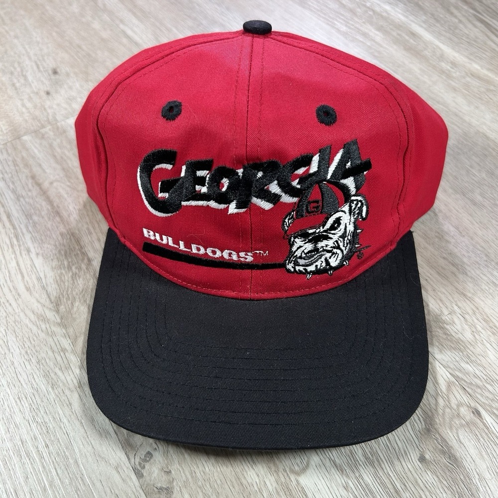 VTG Georgia Bulldogs Snapback Hat NCAA College Twins Bar Line‎ Red Black Cap